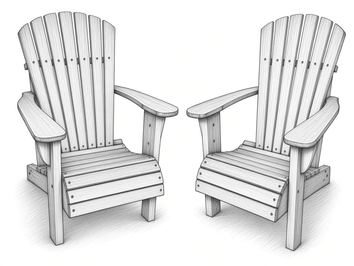 Tall Adirondack sketch with height, width, depth, and seat height